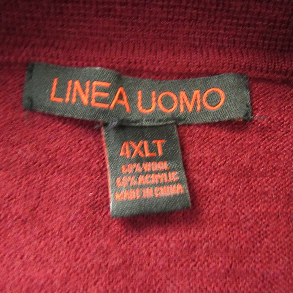 Linea Uomo Sweater Mens 4XLT Red Wool Blend Polo Collar Knit Pullover Big Tall - Picture 4 of 9